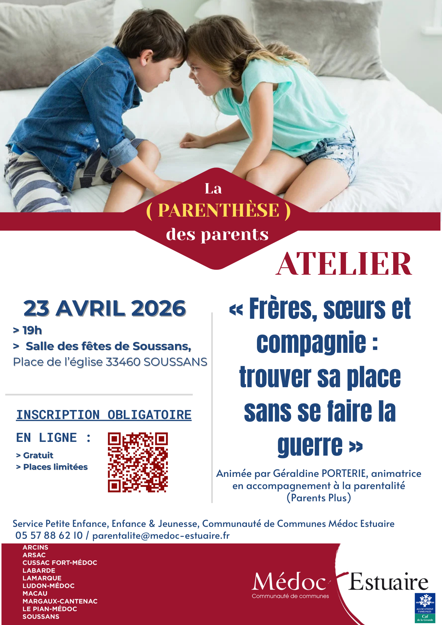 Atelier parentalité le 23 avril 2026 à Soussans